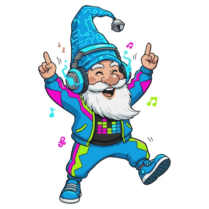 Technozwerg mit Kopfhörern