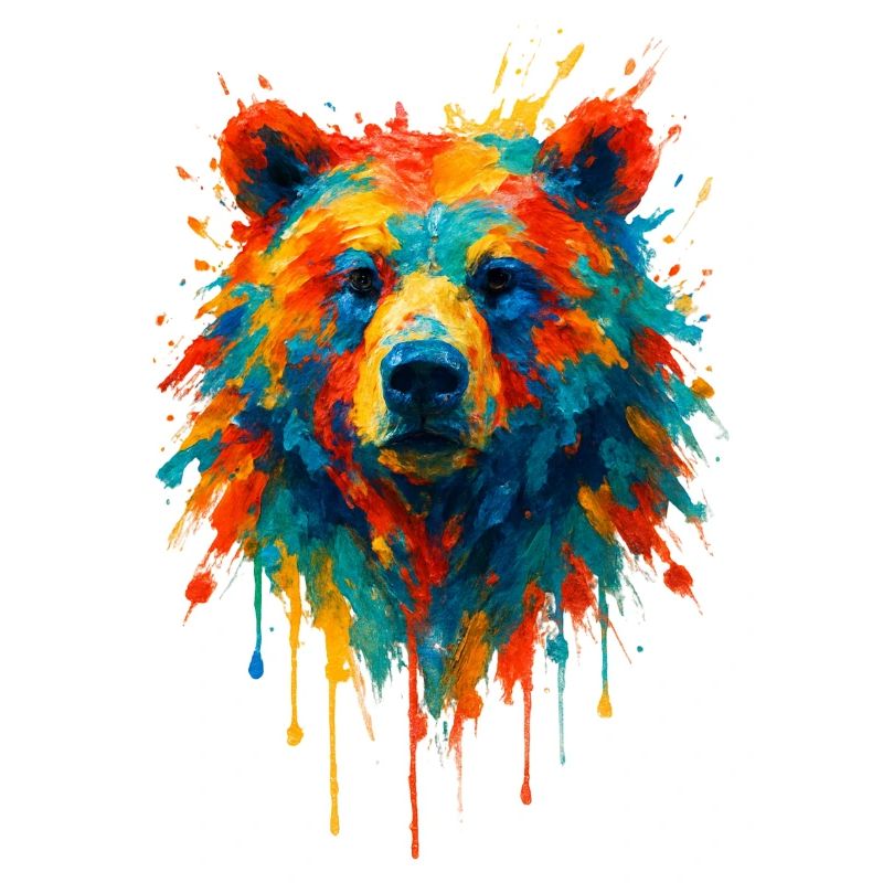 Bär im Splatter-Dynamik-Gemälde
