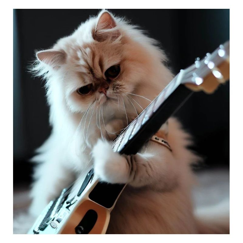 Perserkatze Negan mit E-Gitarre