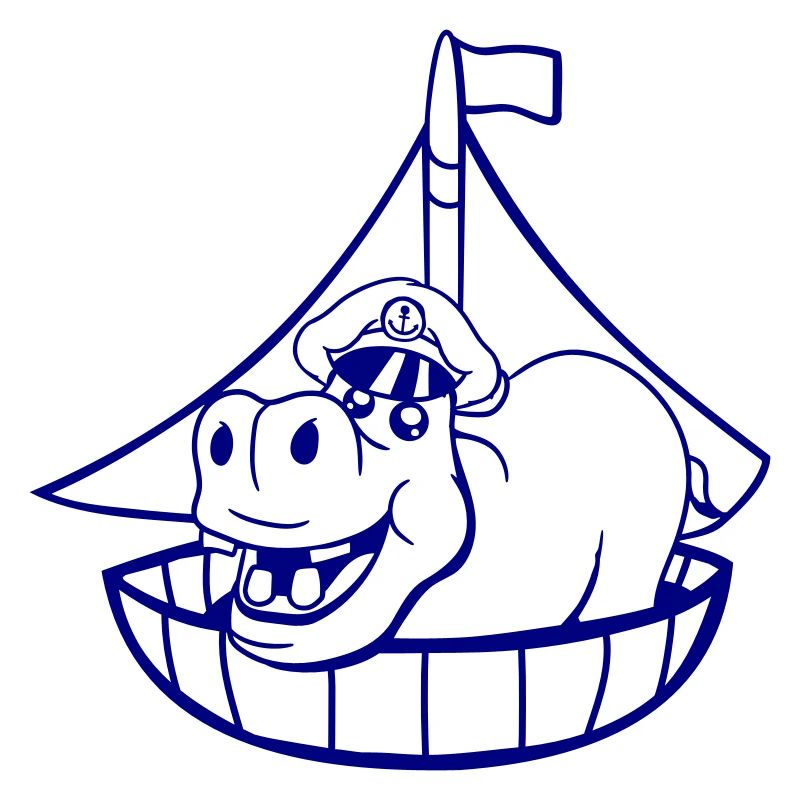 Funny Hippopotamus Captain Sailing Cute Cartoon Comic