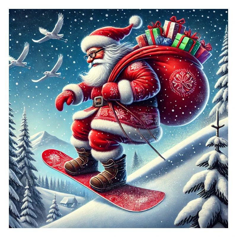 Weihnachtsmann auf Snowboard