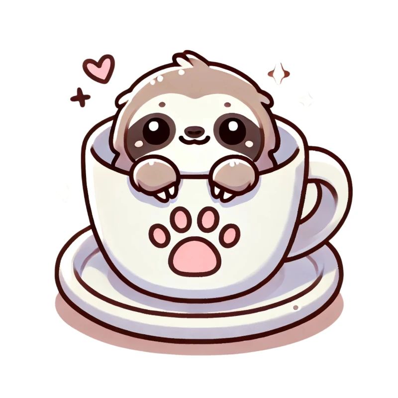 Tired sloth with coffee