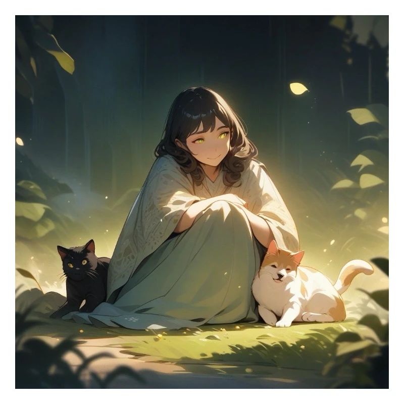 Fille avec chien et chat