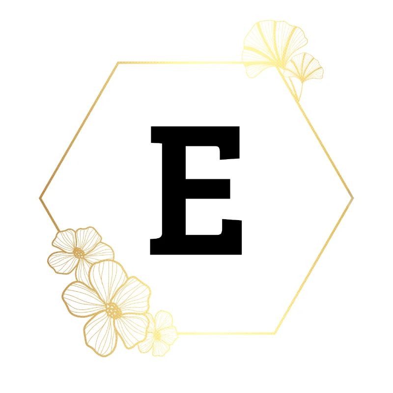 Letter e Gold Floral Frame