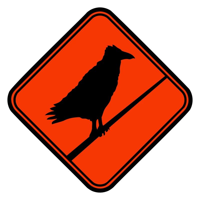 Raven Sitting Caution Cable Sign Note