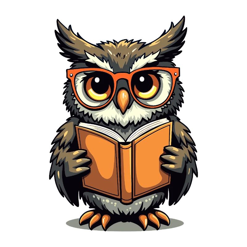 Cute owl with glasses on book