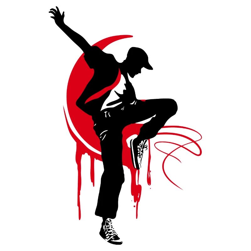 Breakdancer Dancer Silhouette in Red Black