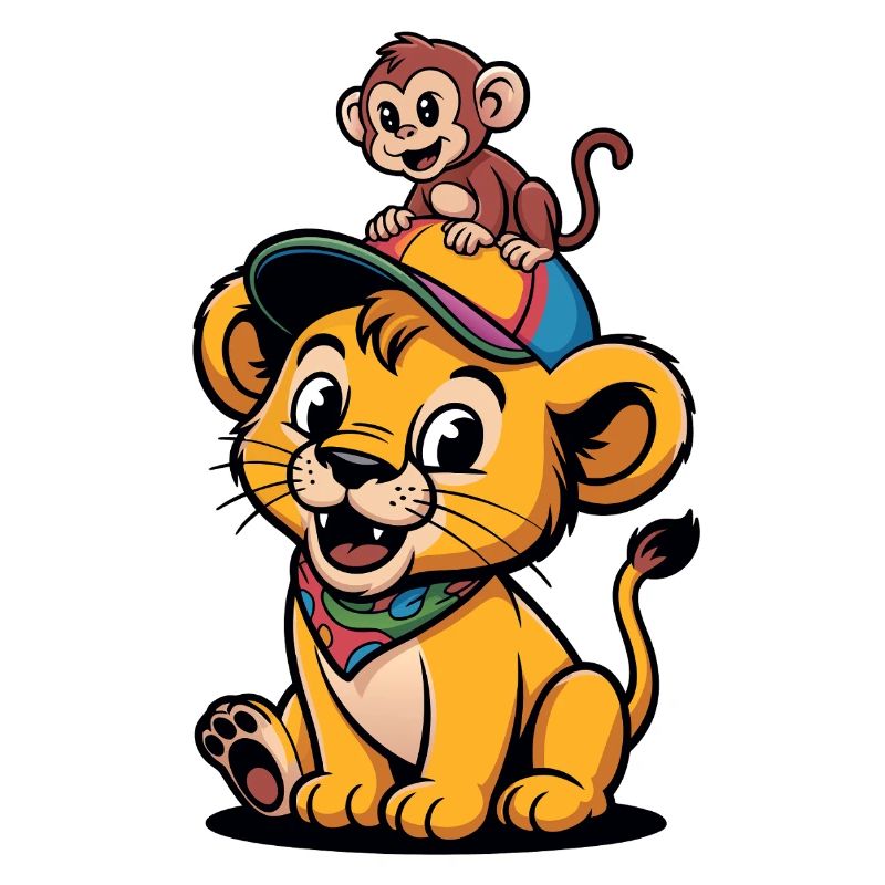 Süßer Löwe und Affe – Beste Freunde
