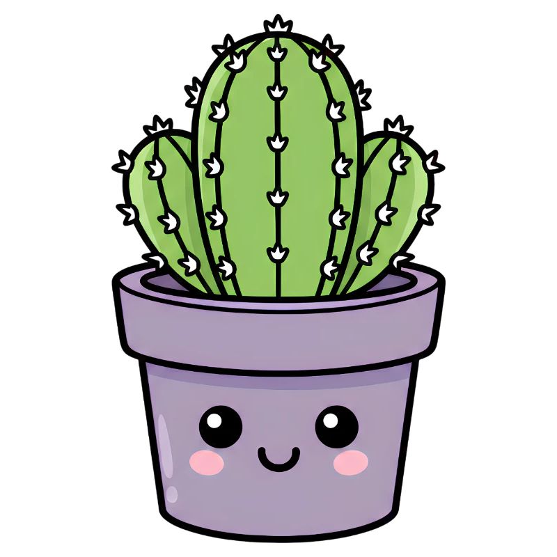 Cactus Kawaii dans un pot violet