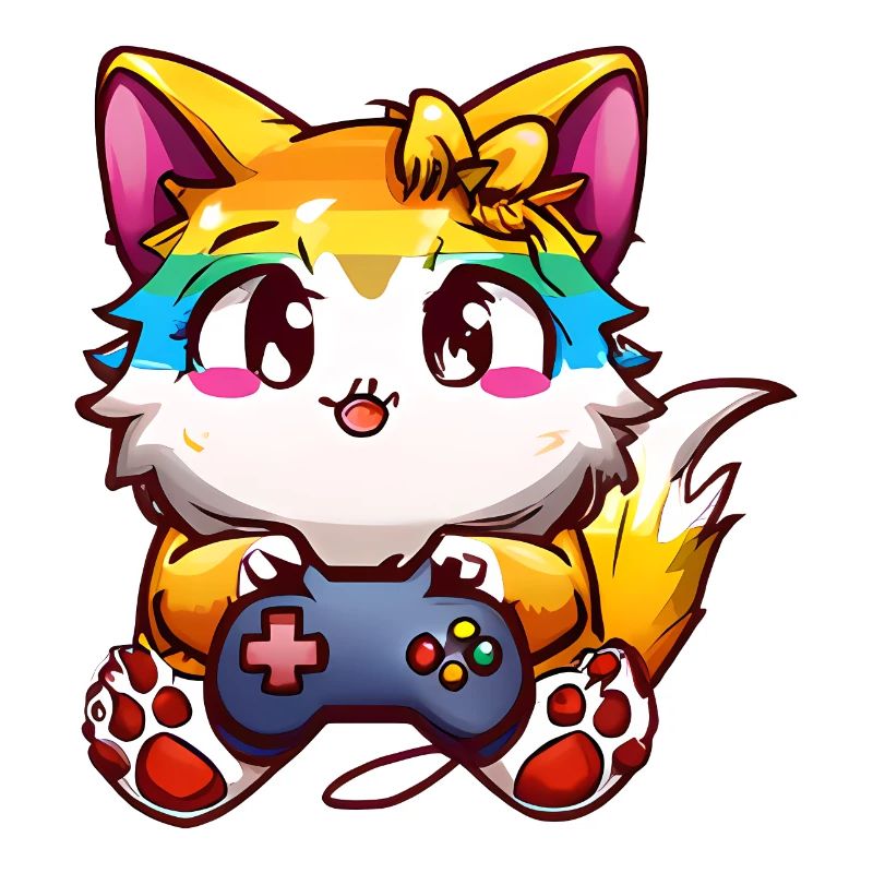 00240 flauschige Katze mit Kopfhörer & Controller