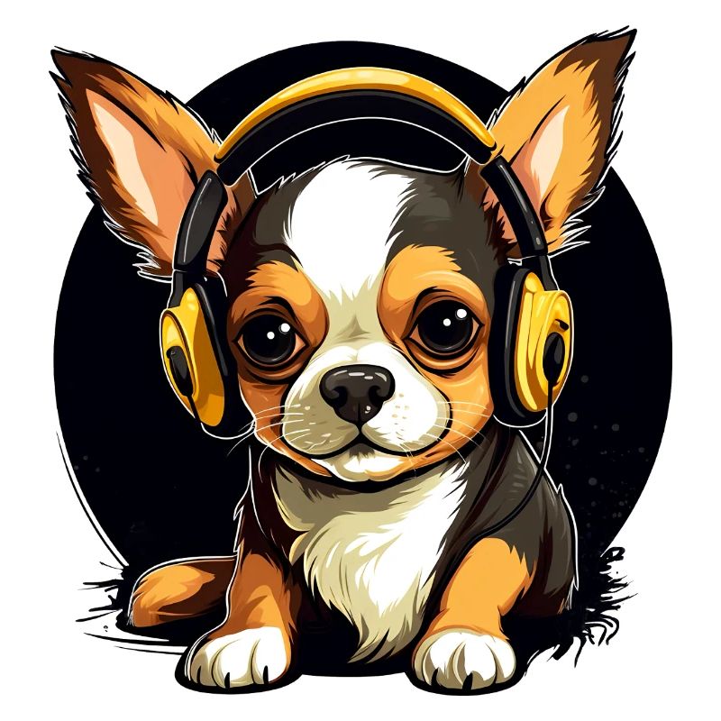 Cooler Chihuahua mit Kopfhörern