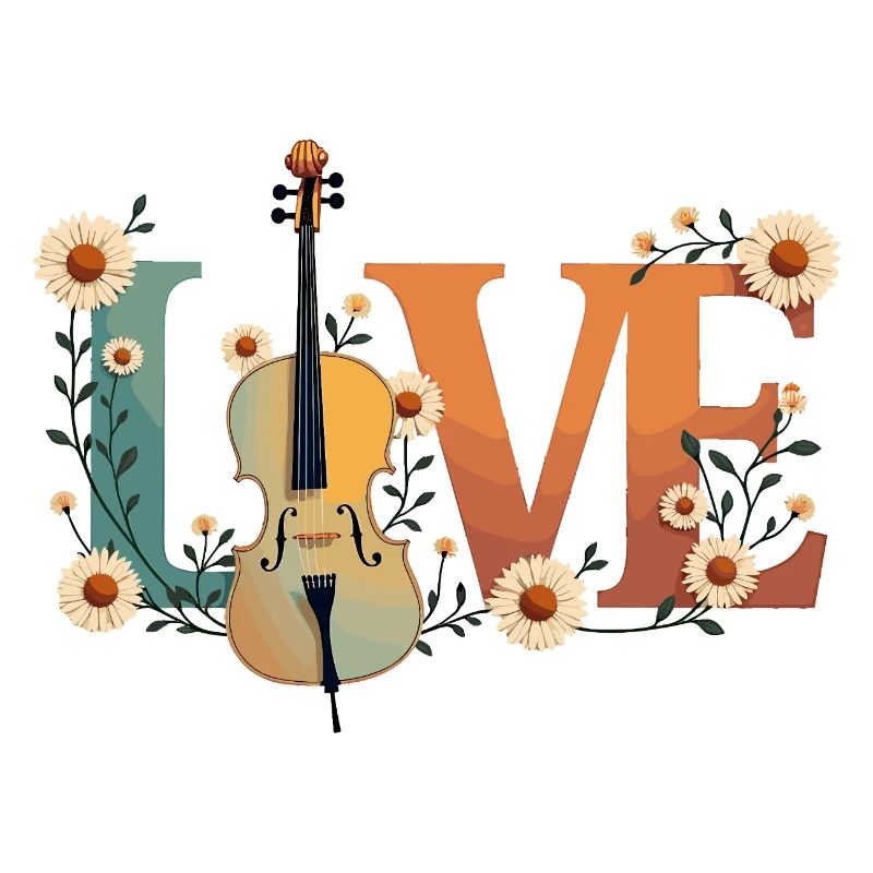 Amour Violoncelle Amour avec des fleurs pour violoncellistes