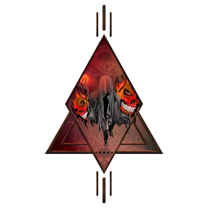 Impressive skeleton with skulls.