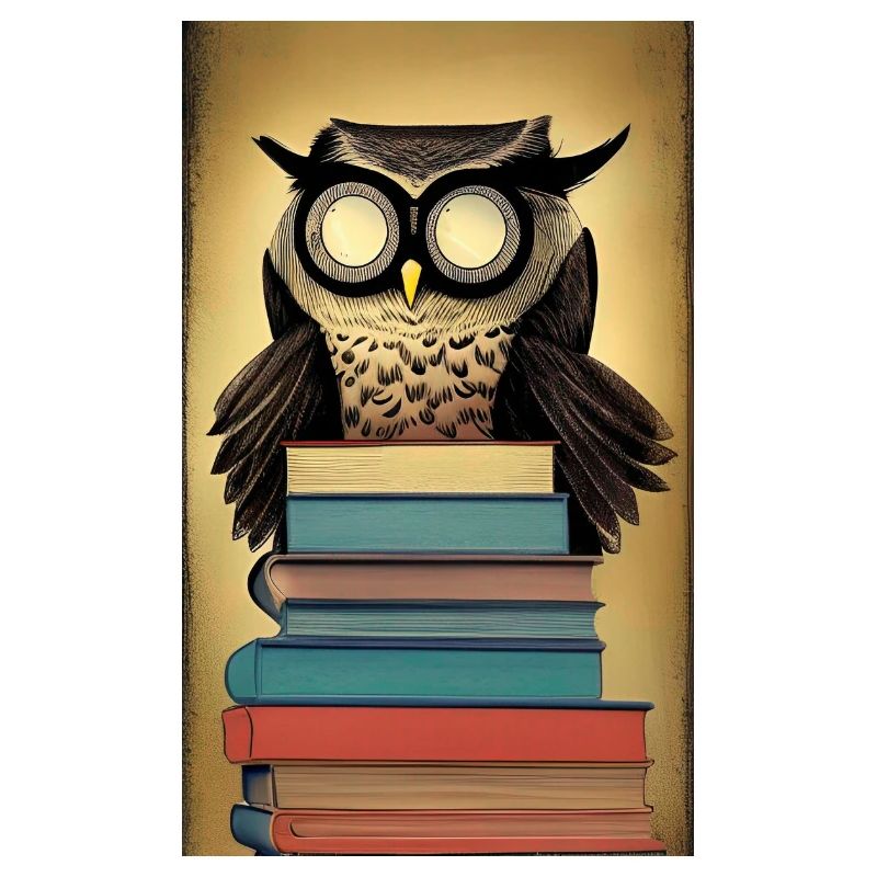 Comic Cartoon Süße Büchereule Eule Bücherstapel