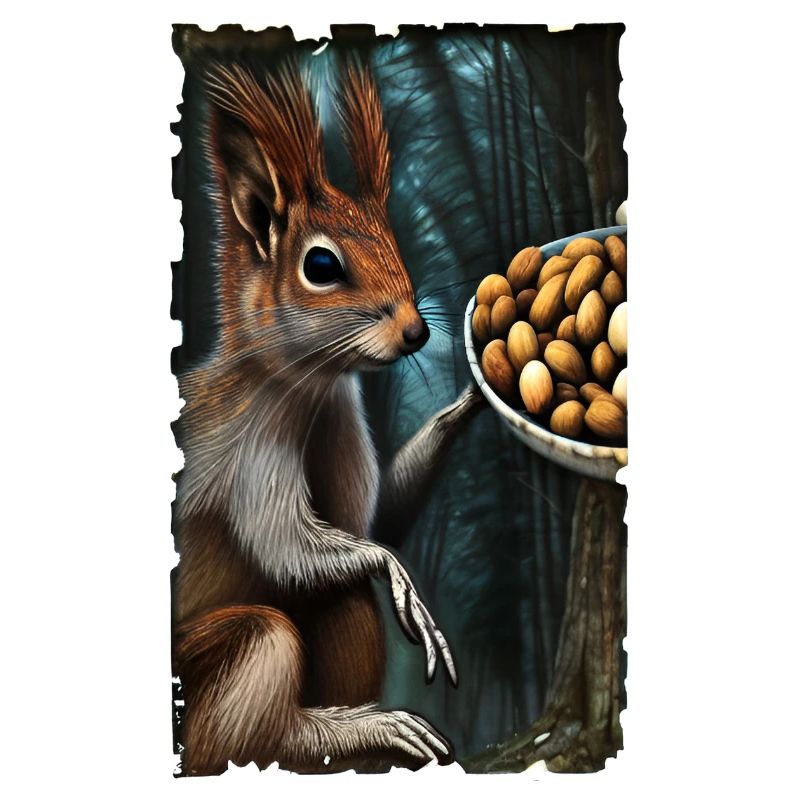 Cool Comic Portrait of a wild red squirrel nuts