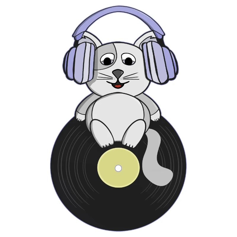 Nostalgisches Kätzchen, das Vinyl-Schallplatten liebt