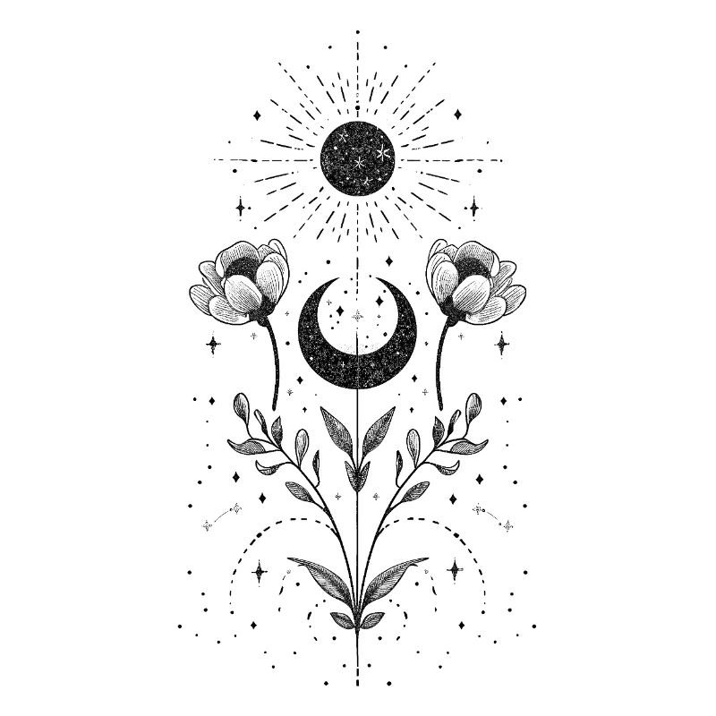 Soleil et lune bohèmes avec des éléments floraux
