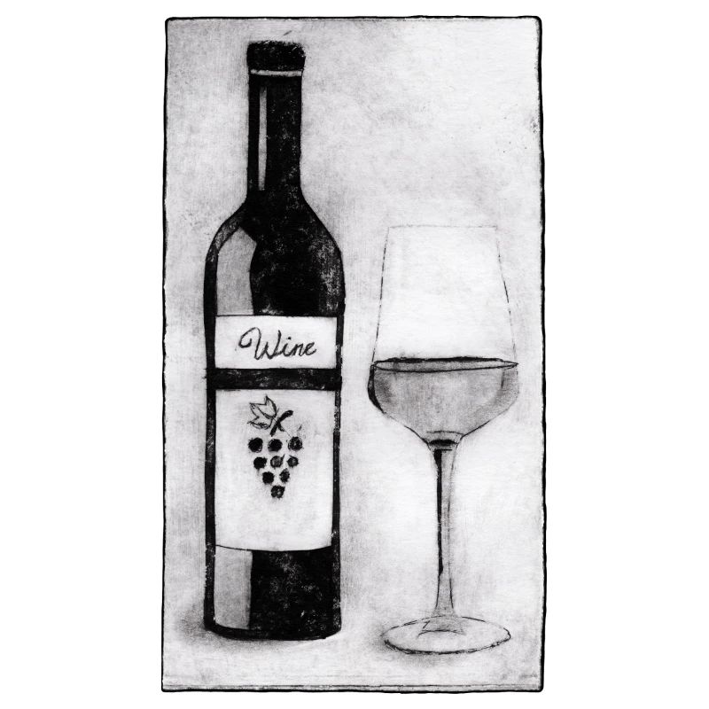 Bouteille de vin avec verre - Gravée à la main imprimable