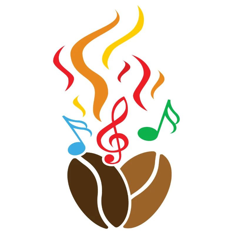 Grains de café avec notes de musique