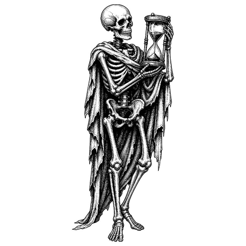 Skeleton with Hourglass Gothic Motif