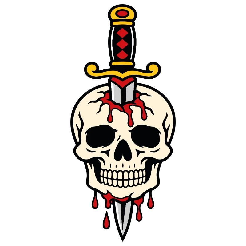 Schädel mit einem Tattoo-Dolch durchbohrt
