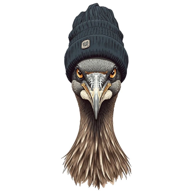 Emu head in cozy cap