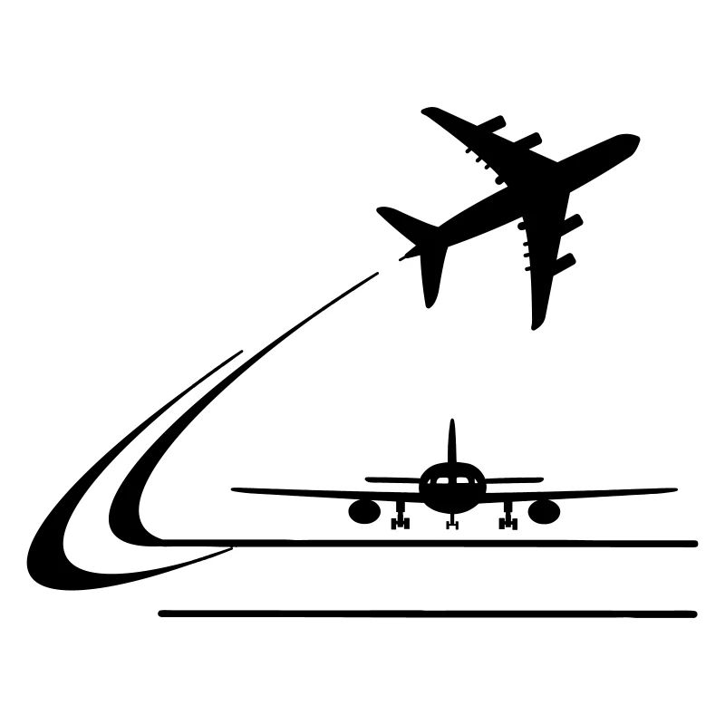 Front view airplane and away flying airplane