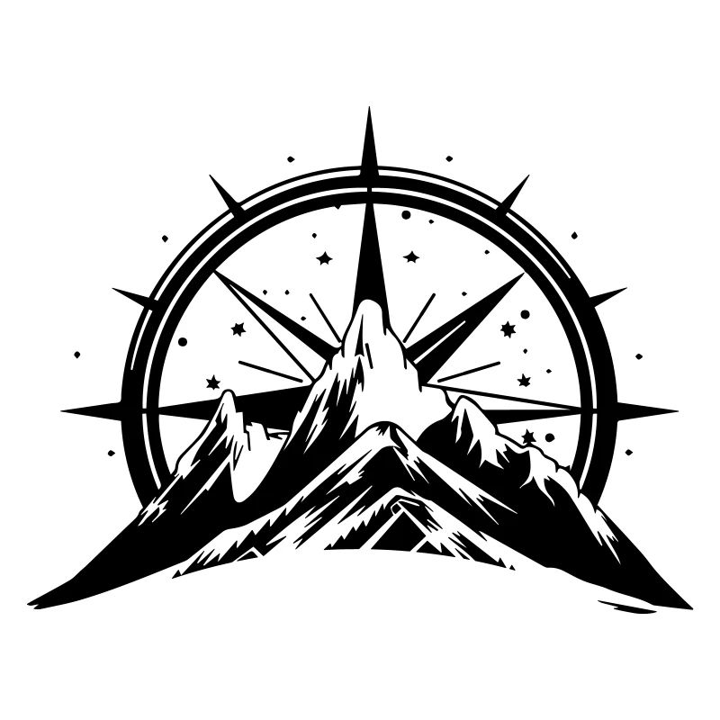 Compass With Mountain Silhouette