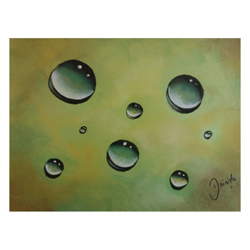 Abstrakte Wassertröpfchen auf Grüngelb