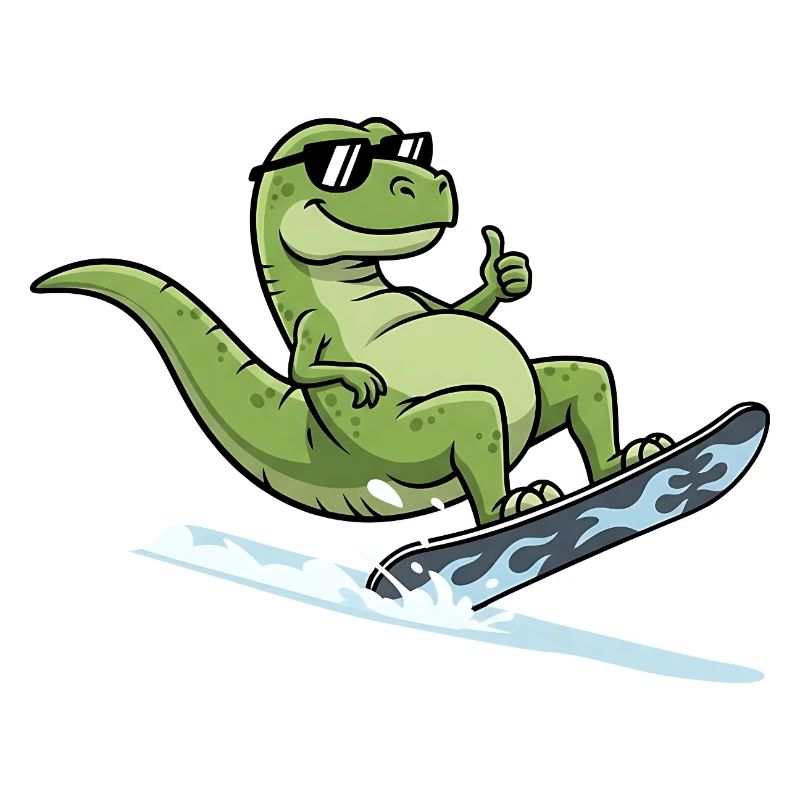 Cool dinosaur surfer with sunglasses
