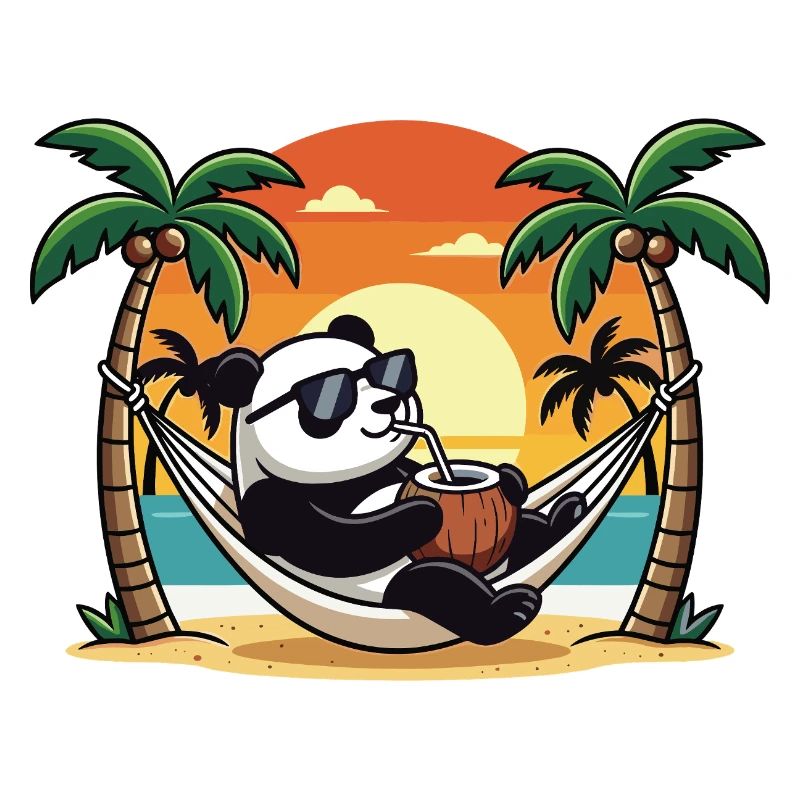 Vacances d’été du panda drôle sur le hamac de la plage