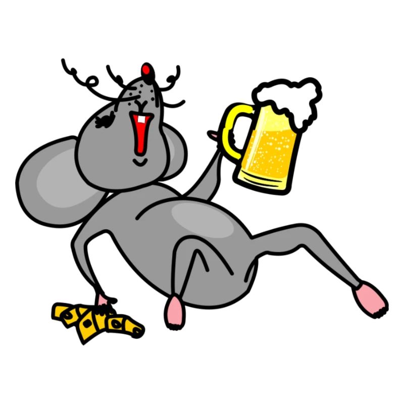 Mouse drunk with beer and cheese