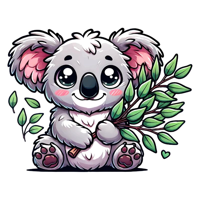 The cute koala with a eucalyptus bouquet
