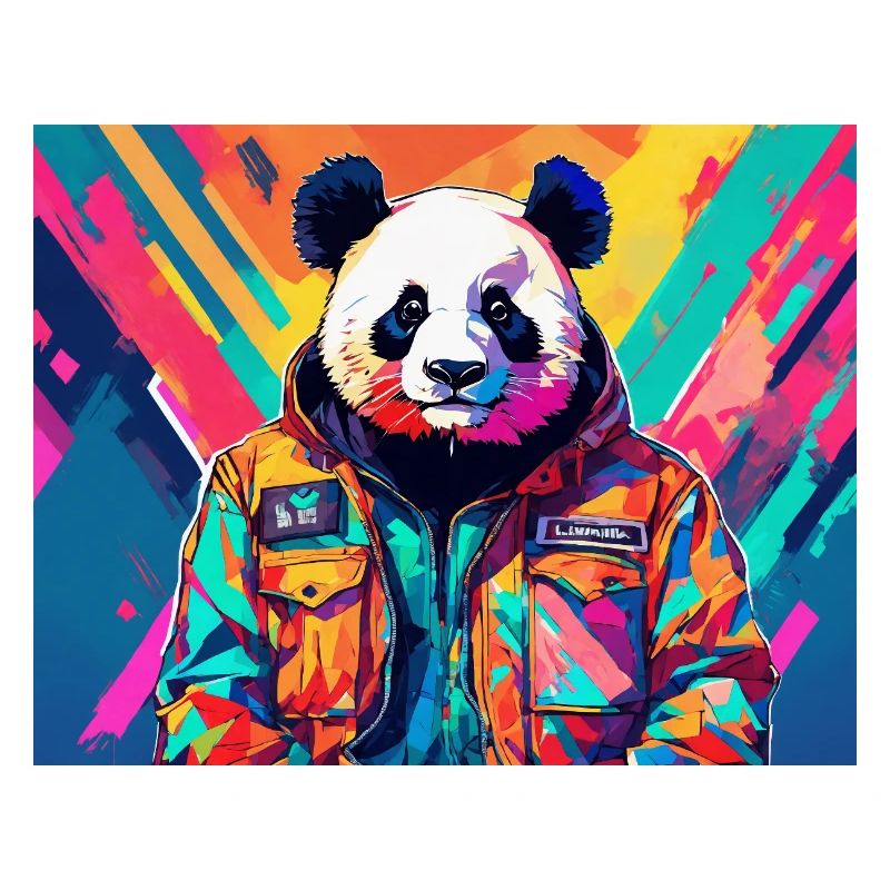 Panda dans une veste colorée