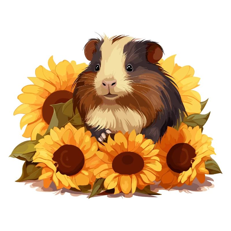 Cochon d’Inde mignon aux tournesols