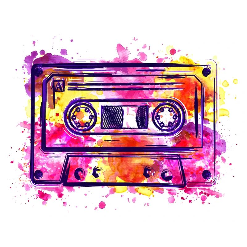 Cassette (rétro, éclaboussures de couleur)