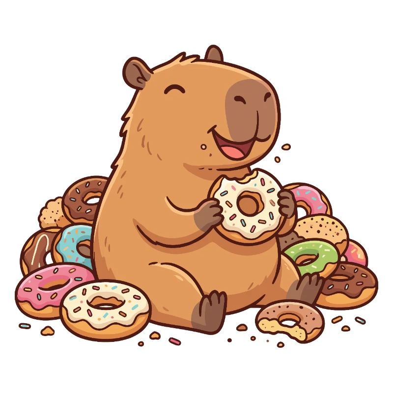 Capybara avec des beignets Motif d’animal joyeux et mignon