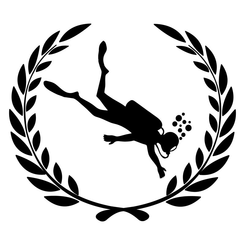 Diver underwater in laurel wreath