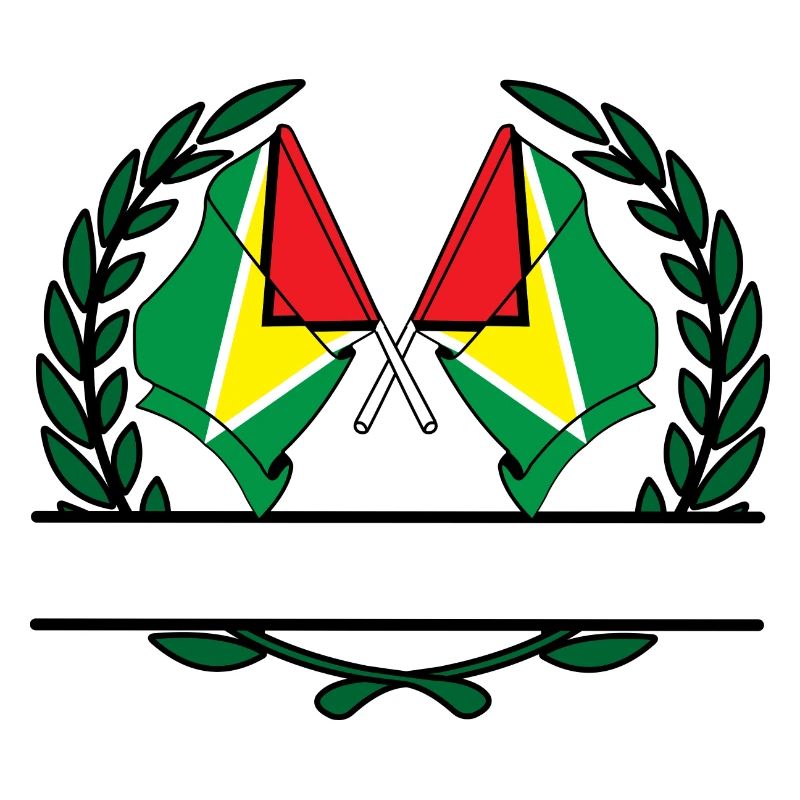 Drapeaux, bannière, couronne de laurier, Guyane