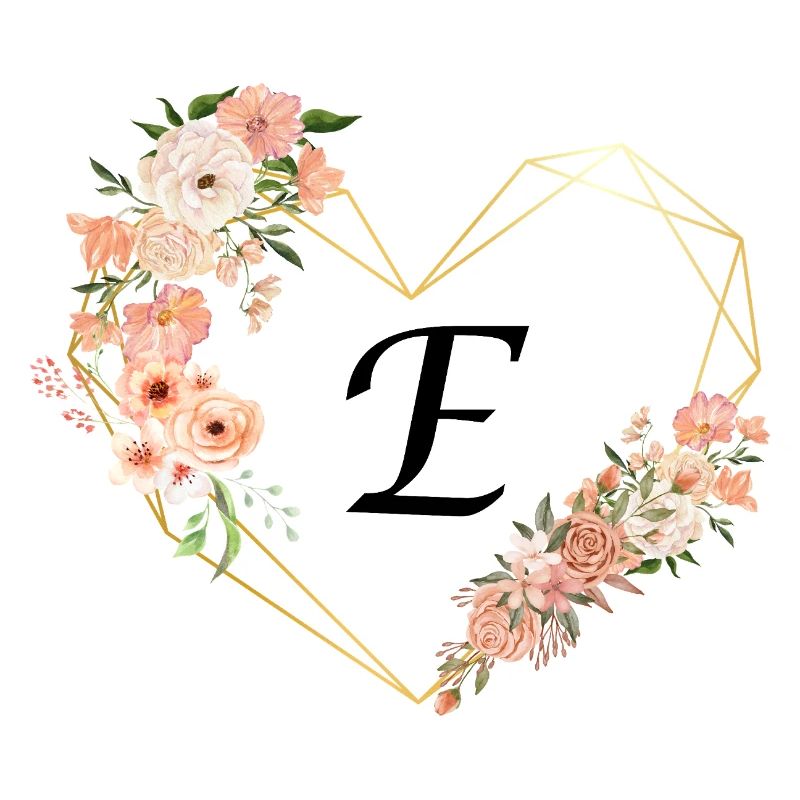 Buchstabe e florales goldenes Herz
