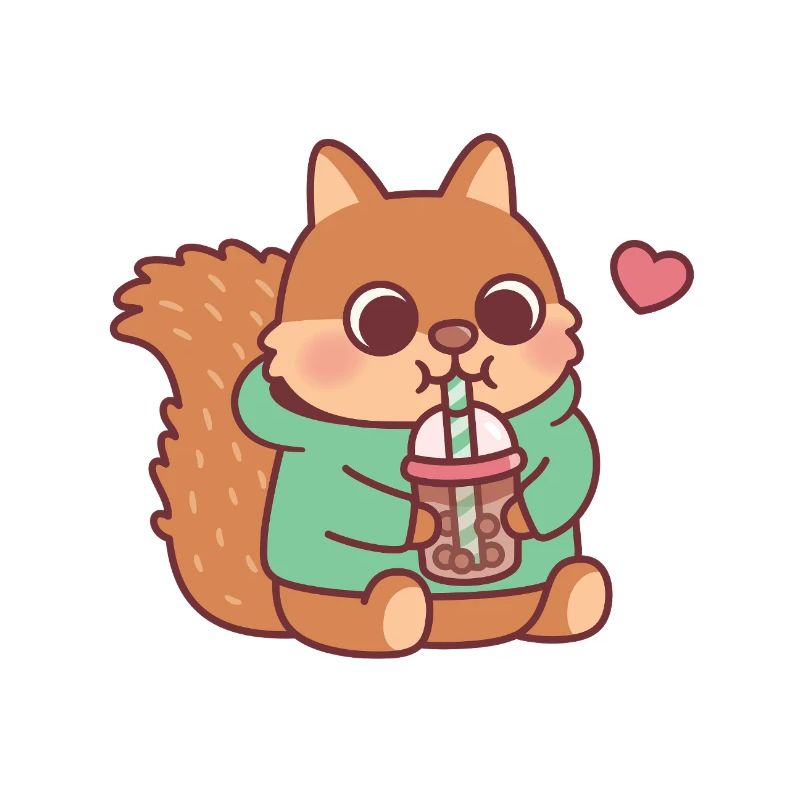Cute Squirrel Loves Boba Tea