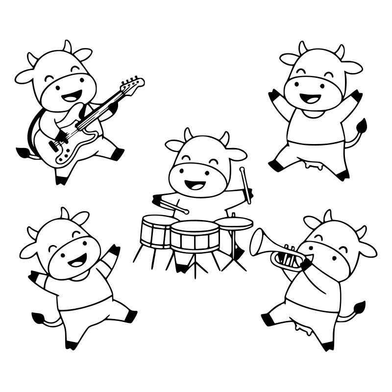 Comique de fête musicale du groupe de vaches mignonnes