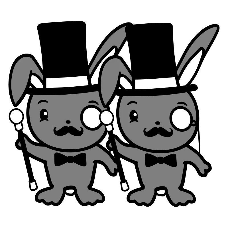 2 lapins Mr. Gentleman chapeau haut de forme Monocle Lunettes