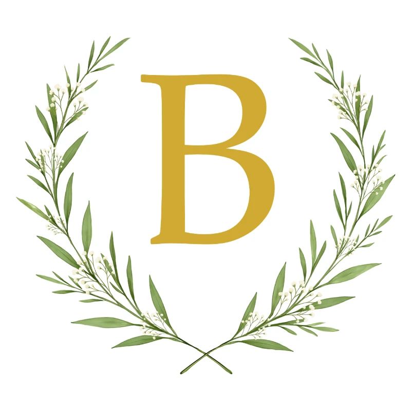 B Monogram, Eucalyptus Wreath, Personalizable