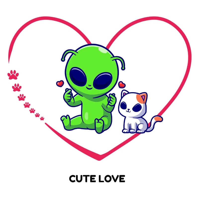 Alien mignon avec motif de cœur de chat