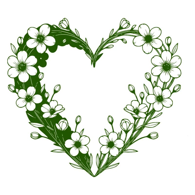 Cœur fleuri vert Silhouette florale