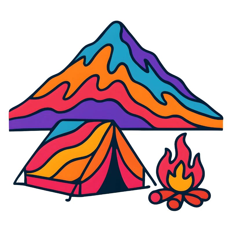 Neon Mountains Tent Camp Fire