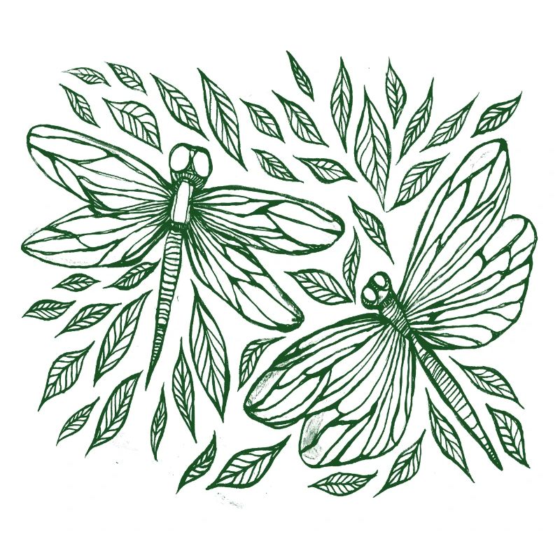 Libellen und botanische Blätter