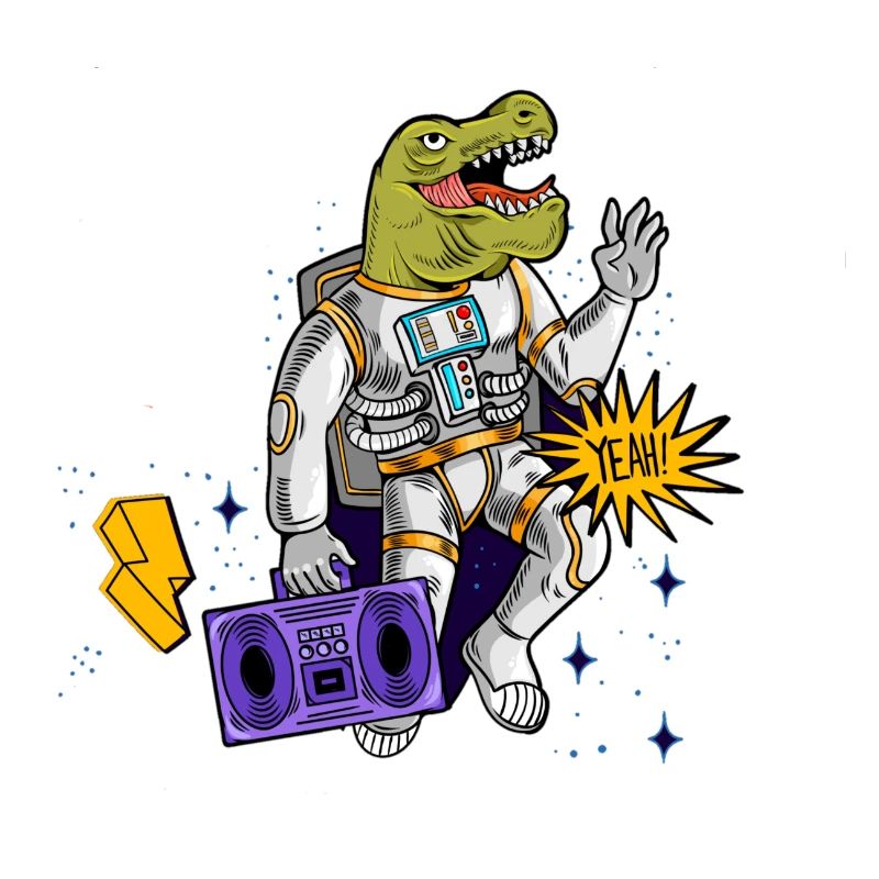 Dino Astronaut avec magnétophone à cassettes