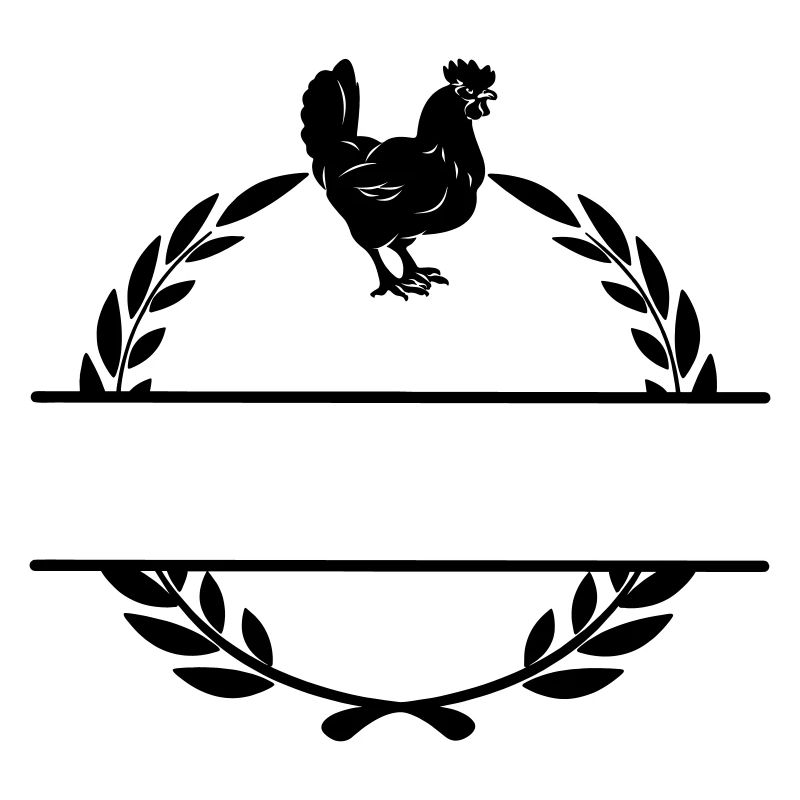 black chicken in laurel wreath monogram